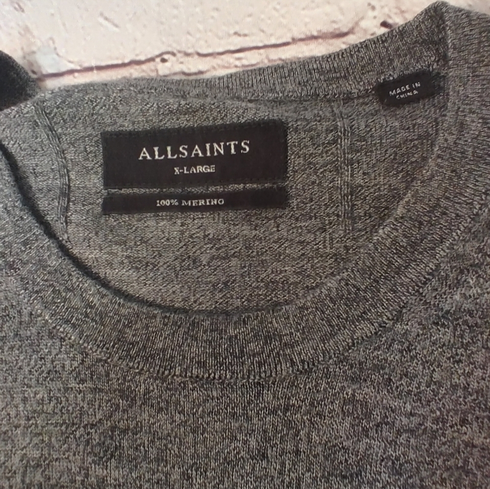 All Saints Mens Ivar Merino Wool Grey Sweater XL - Picture 3 of 15